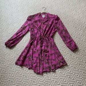 Milly Purple Floral-Print Long-Sleeve Mini Dress